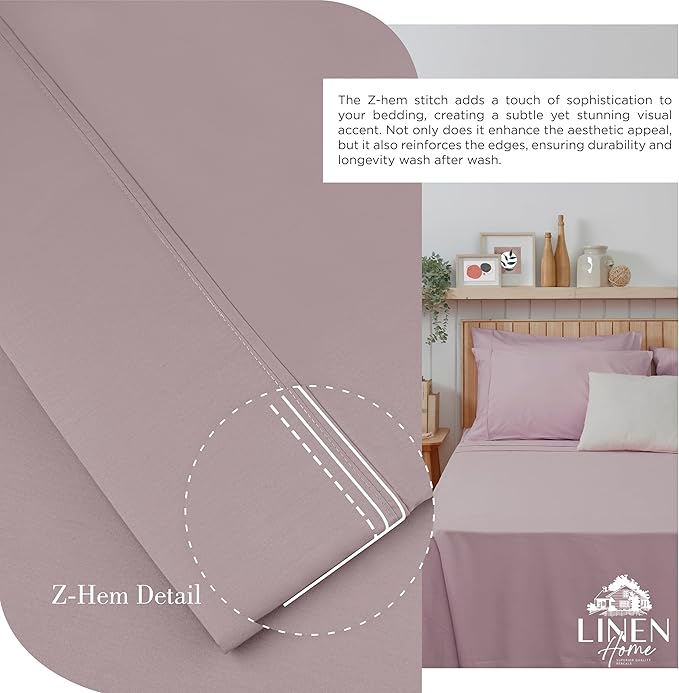 Linen Home 100% Cotton Percale Sheets Twin Size, Mauve Lavender, Deep Pocket - Image 3