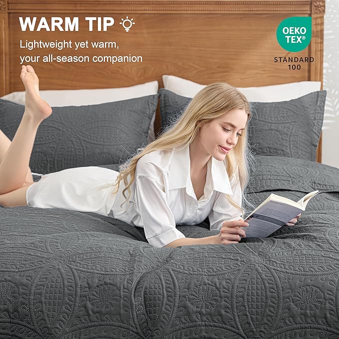 Love's cabin Quilts for Queen Bed Dark Grey Bedspreads Bedding Set - Image 4