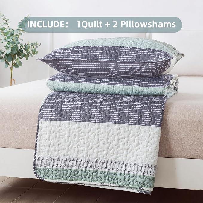 Andency Queen Quilt Bedding Set Sage Green, 3 Pieces Patchwork Mint Green - Image 7