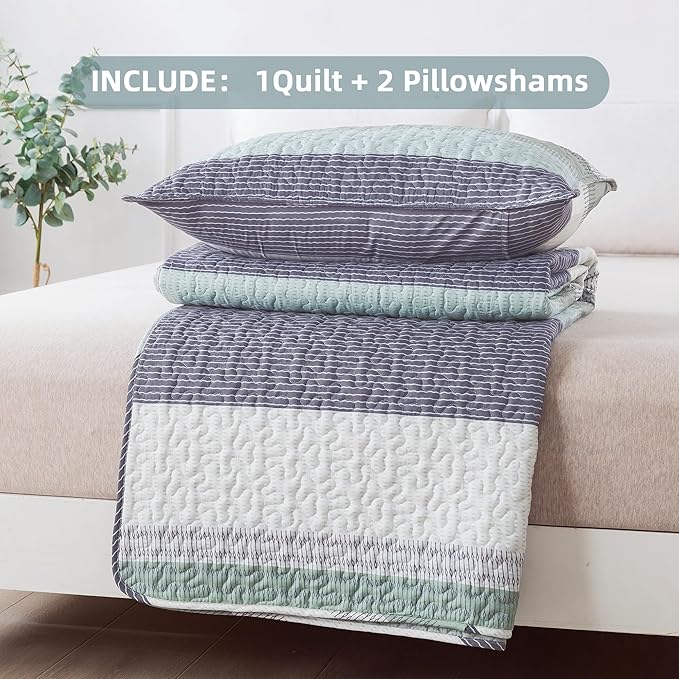 Andency King Size Quilt Set Sage Green, 3 Pieces Mint Green Ultra Soft - Image 7