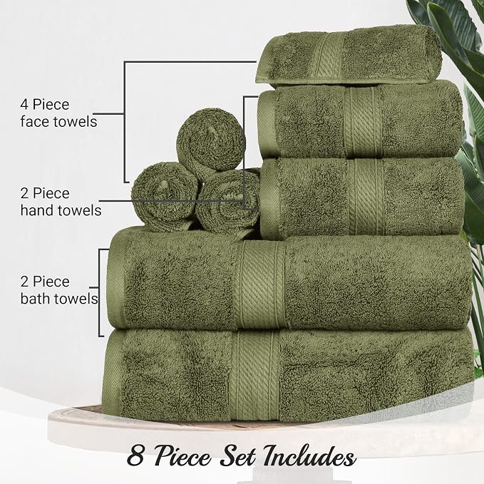 Superior Egyptian Cotton Pile 8 Piece Towel Set, Includes 2 Bath, 2 Hand - Image 4