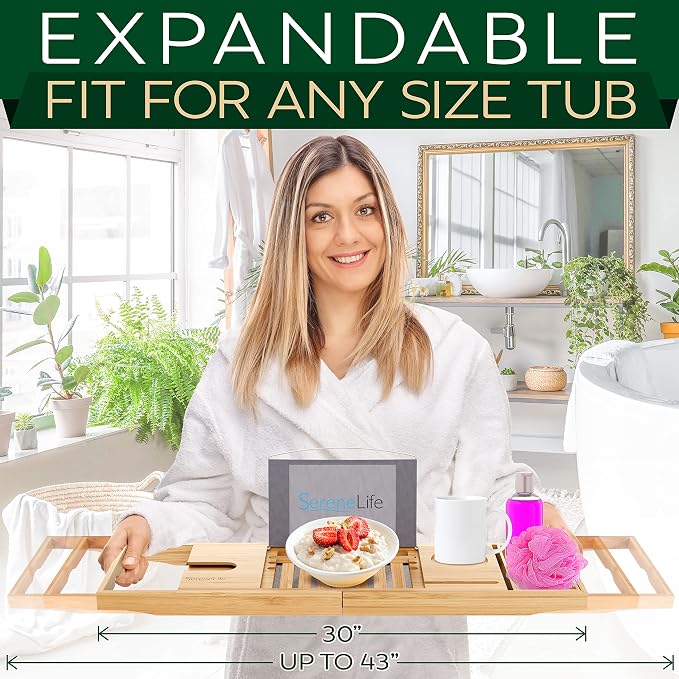 SereneLife Premium Bathtub Tray Caddy, Expandable Bath Tray, Unique House - Image 5