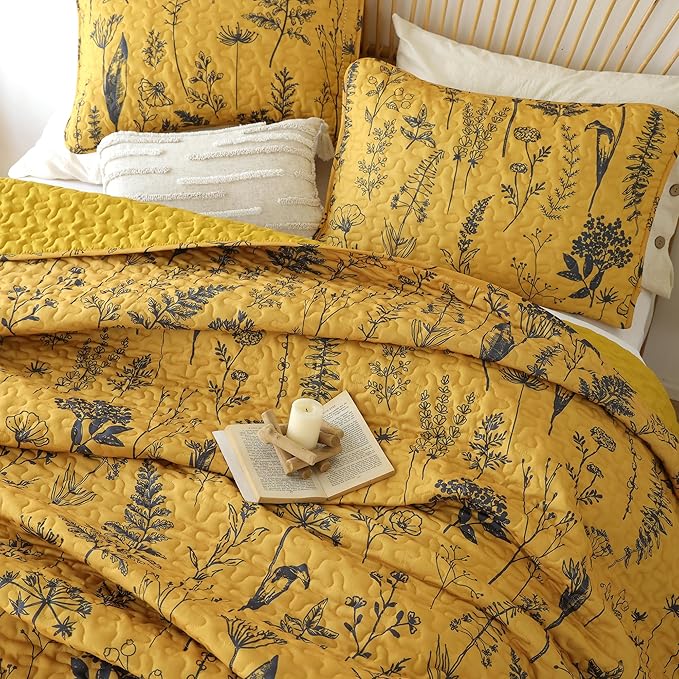 JANZAA King Size Ginger Quilt Bed Spread Boho Quilt Set 3 Pieces Lightweight - Image 3