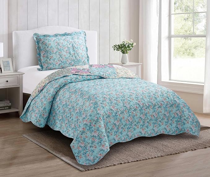 Brilliant Sunshine Lilac Rose Toile Quilt Set, 2-Piece Bedding Sets, - Image 2