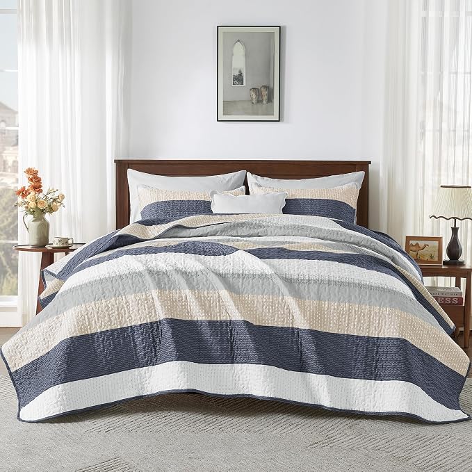 Andency King Size Quilt Set Yellow Blue, 3 Pieces Summer Ultra Soft Lightweight - Image 9