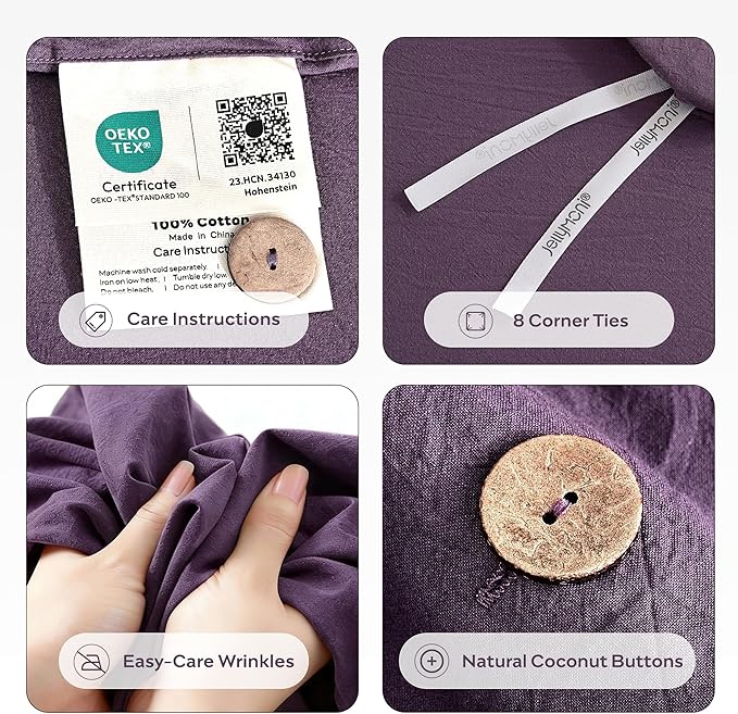 JELLYMONI 100% Washed Cotton Duvet Cover Queen – Soft, Breathable Linen-Look - Image 4