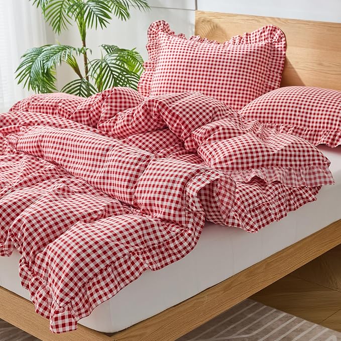 Gingham Duvet Cover Full Size, 3 Pieces Soft Breathable Microfiber Plaid - Image 4