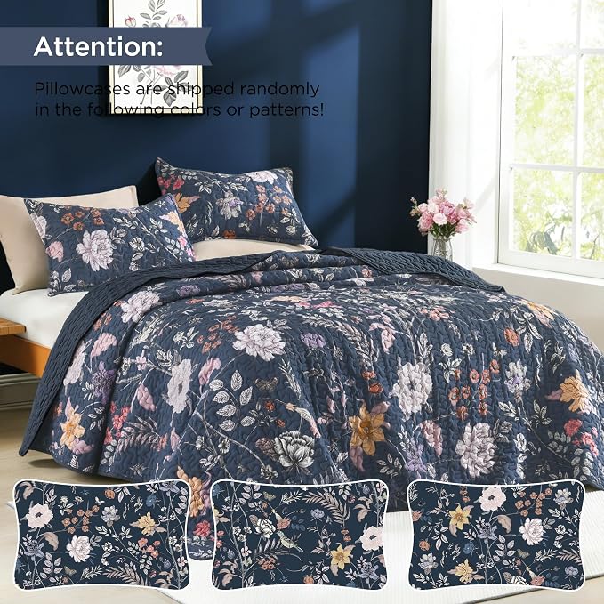 Litanika Floral Navy Blue Quilt Queen Size - Image 3