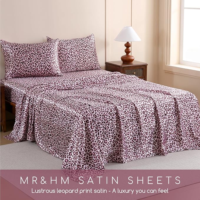 MR&HM Satin Bed Sheets with Elastic Corner Straps, Queen Size Sheets Set - Image 7