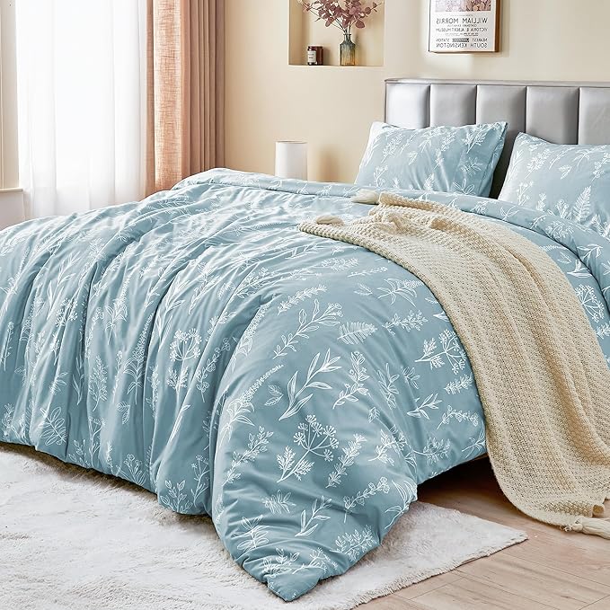 MUXHOMO Duvet Cover Full Size, Reversible Floral Mineral Blue Duvet Cover Set by MUXHOMO