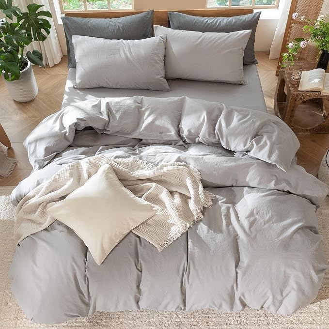 MooMee Bedding Duvet Cover Set 100% Washed Cotton Linen Like Textured - Image 3