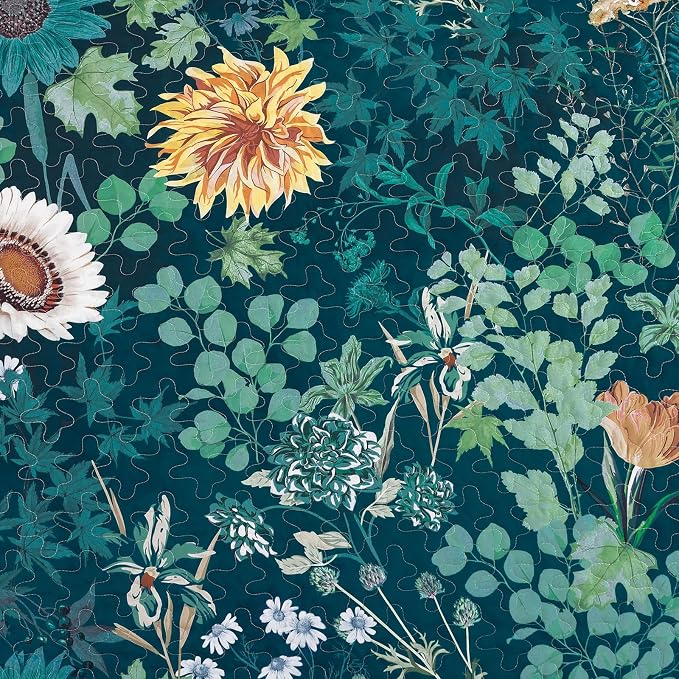 Yiran Peacock Green King Size Quilt, Sunflower Floral Bedspreads Bedding Set - Image 4