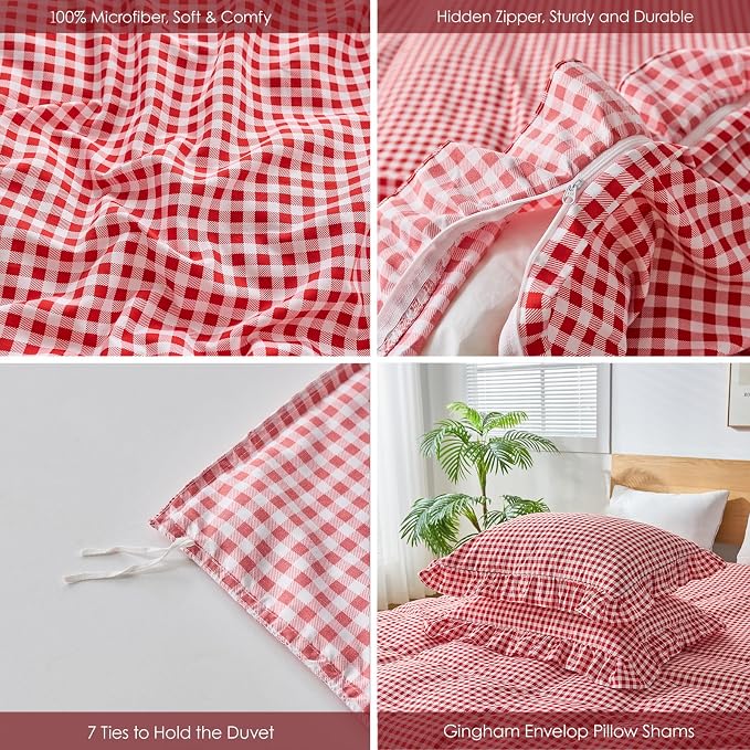 Gingham Duvet Cover Full Size, 3 Pieces Soft Breathable Microfiber Plaid - Image 2