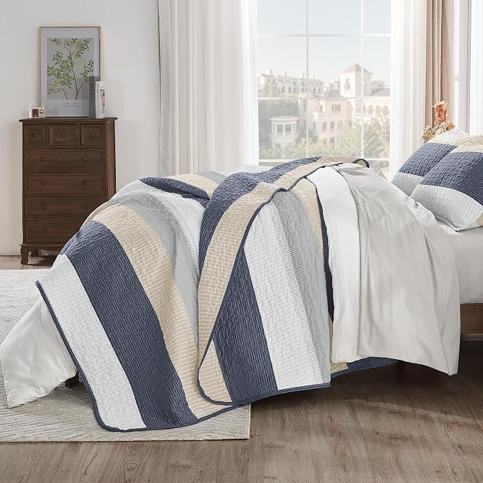 Andency King Size Quilt Set Yellow Blue, 3 Pieces Summer Ultra Soft Lightweight - Image 4