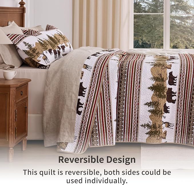 PPOLCA Cabin Twin Quilt Bedding Set, Christmas Lightweight Reversible Rustic - Image 2