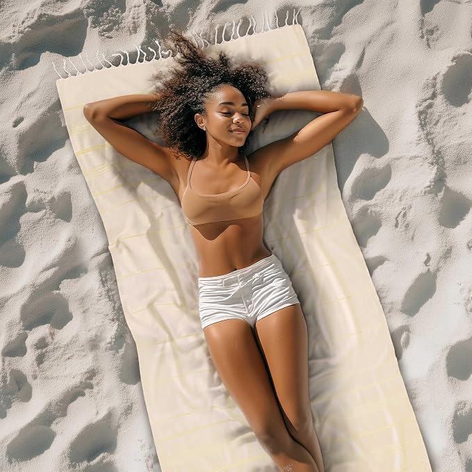 Cacala Lightweight and Thin Turkish Beach Towel 100% Cotton Sand-Free and - Image 2