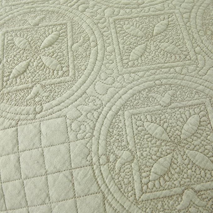 ROOMLIFE Quilt Set King Size 3D Floral Embroidery Pattern 3-Piece Cotton - Image 4