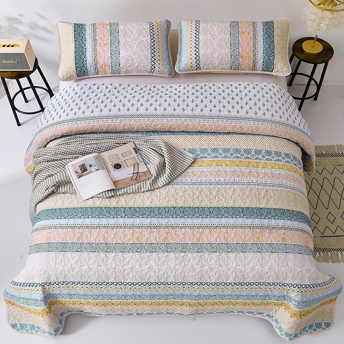 WONGS BEDDING Boho Quilt Set King Size, Lightweight Bedspread Coverlet Bedding - Image 3