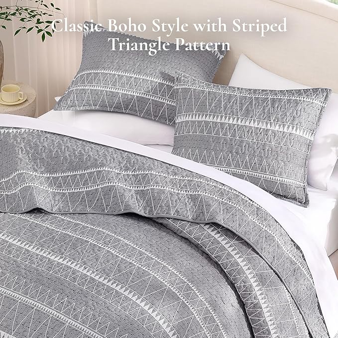 Andency Quilts Queen Size Grey, 3 Pieces Queen Quilt Bedding Set Boho - Image 4