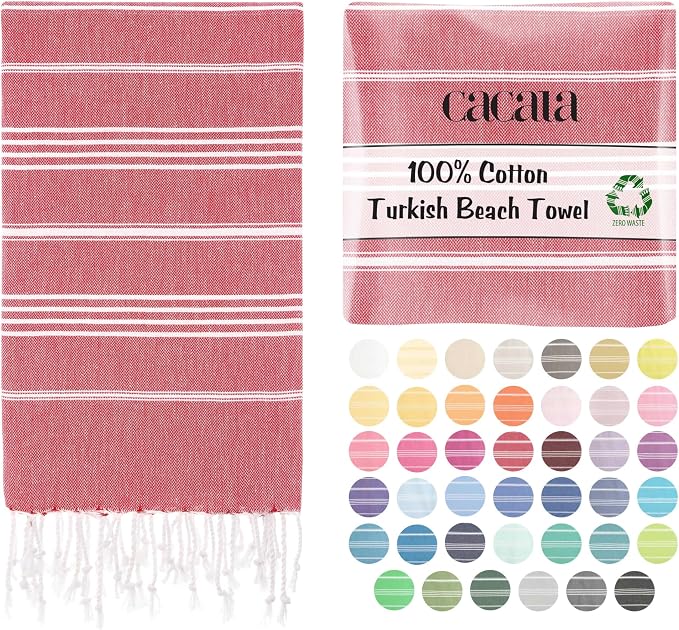Cacala Lightweight and Thin Turkish Beach Towel 100% Cotton Sand-Free and by Cacala