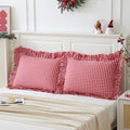 2 Pack Red/White Gingham Pillowcase 20x26 inches 100% Washed Cotton Ruffled by Qilunn
