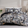 LONAVA Queen Flower 3 Pcs Duvet Cover Set, Breathable Soft Microfiber Black by LONAVA