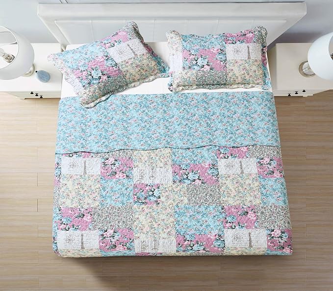 Brilliant Sunshine Lilac Rose Toile Quilt Set, 3-Piece Bedding Sets, - Image 6