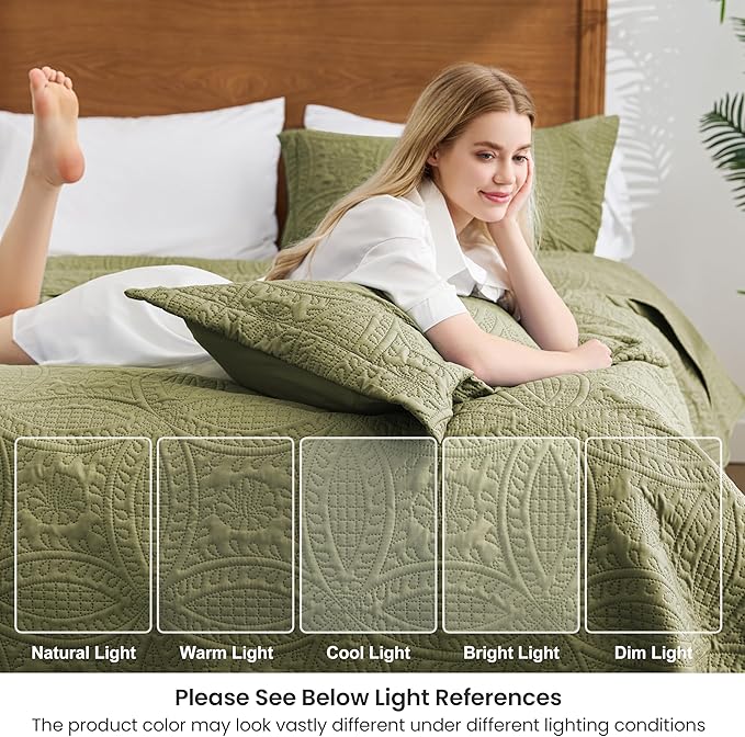 Love's cabin Oversized King Size Quilt Bedding Set Green Bedspreads - Image 6