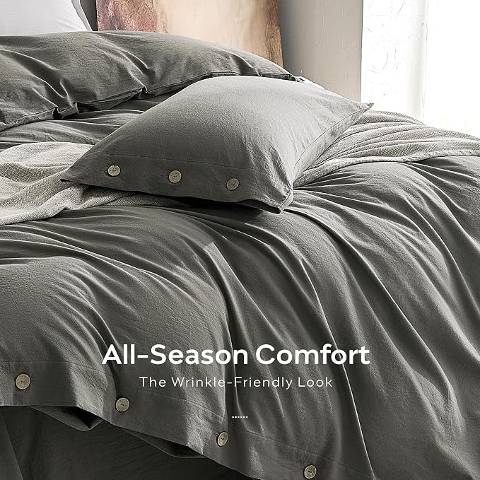 JELLYMONI 100% Washed Cotton Duvet Cover Queen – Soft, Breathable Linen-Look - Image 5