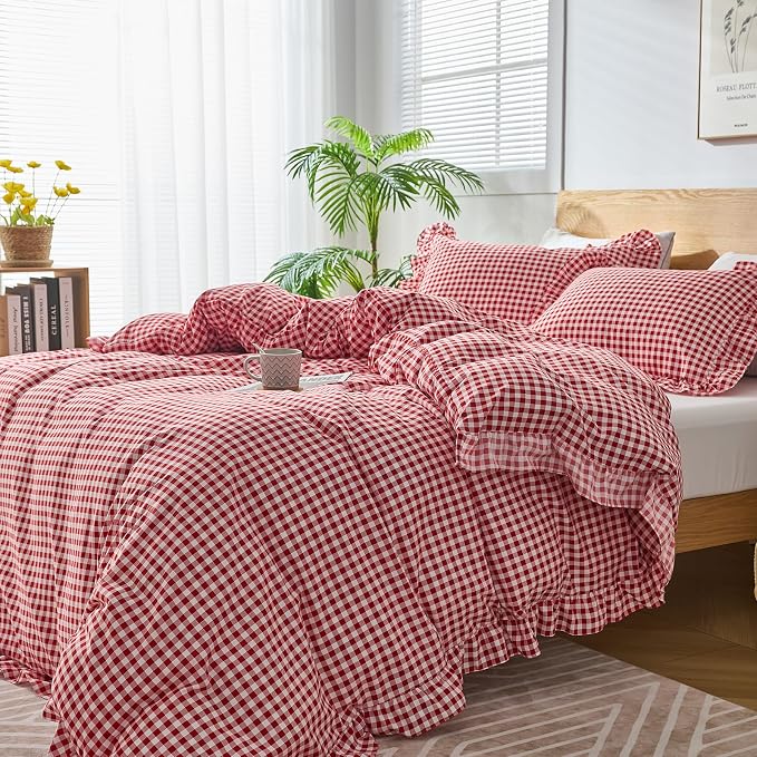 Gingham Duvet Cover King Size, 3 Pieces Soft Breathable Microfiber Plaid - Image 7
