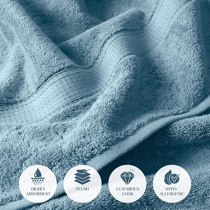 Superior Solid Egyptian Cotton Bath Towel Set, Denim Blue - Image 7