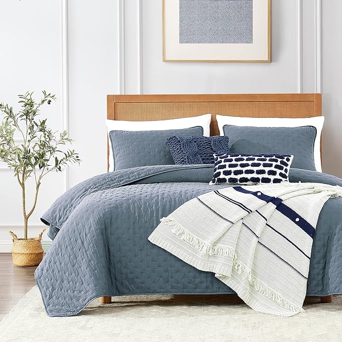 ROARINGWILD Dusty Blue Twin Size Quilt Bedding Set, Lightweight Soft Bedspread by ROARINGWILD