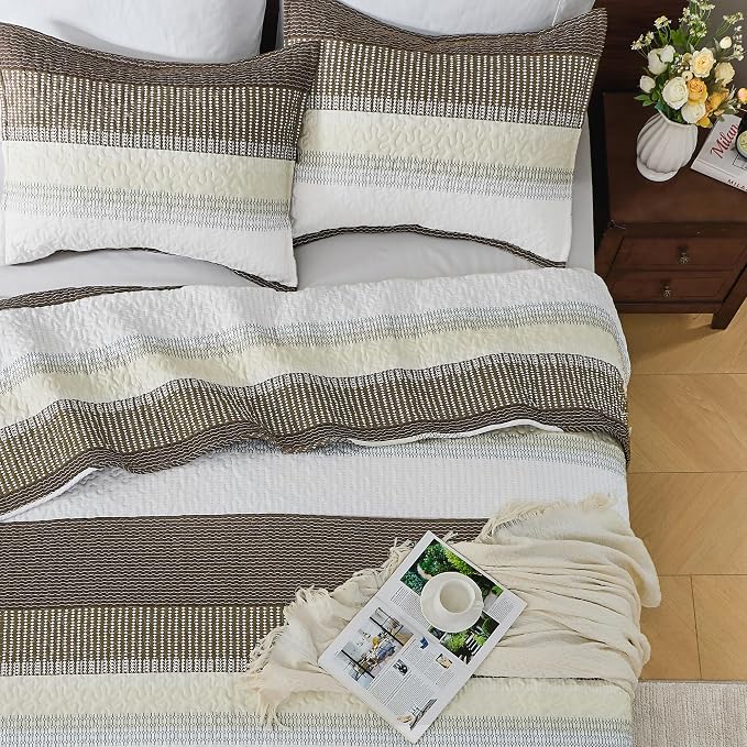 Andency California King Quilt Set Mocha Brown, 3 Pieces Ultra Soft Lightweight - Image 4