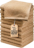Basic Wash Cloths 12x12 Inches – Pack of 12 – Beige Color – Soft and Absorbent by TEXTILA