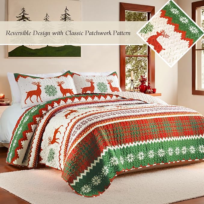 Whale Flotilla Christmas Quilts Queen Size, Soft Boho Floral Bedspreads - Image 3