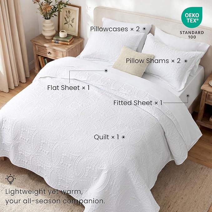 Love's cabin King Quilt Set White, Bed in a Bag King Size Bedding 7 Pieces - Image 2