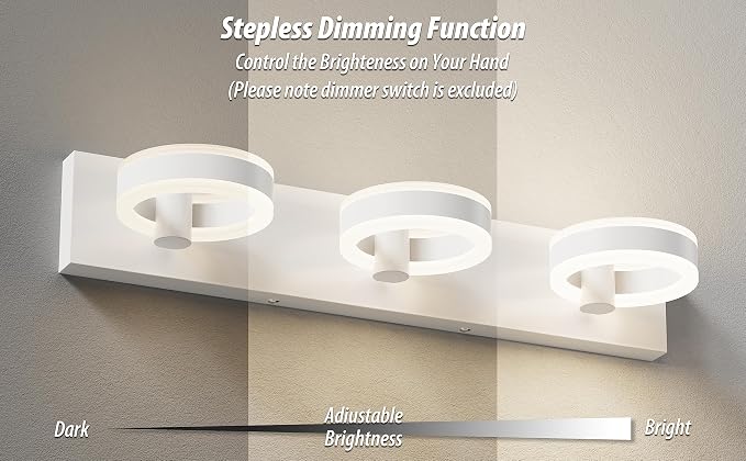 LED Bathroom Light Fixtures, 24inch White Vanity Lights, Modern 3 Light Acrylic - Image 5