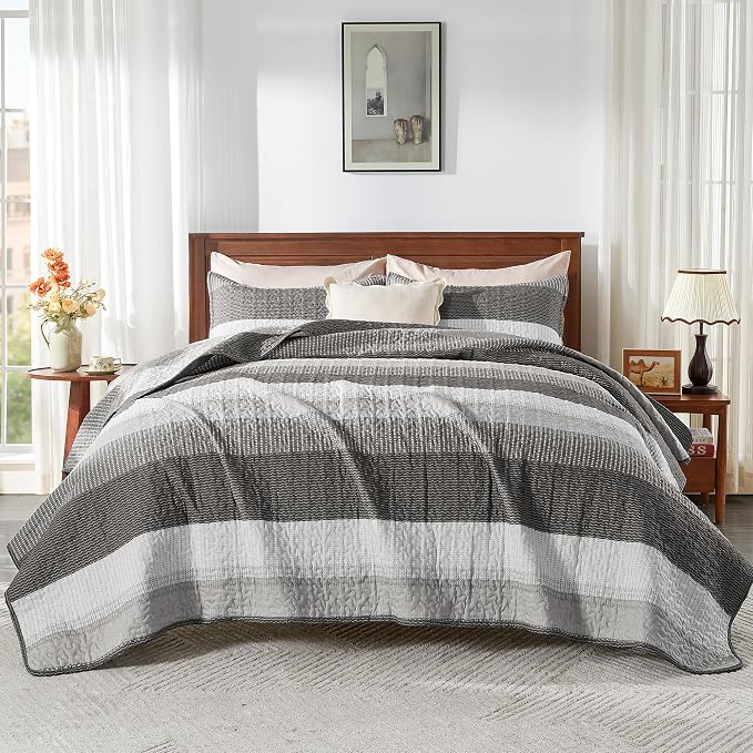 Andency King Size Quilt Set Dark Grey, 3 Pieces Summer Ultra Soft Lightweight - Image 9