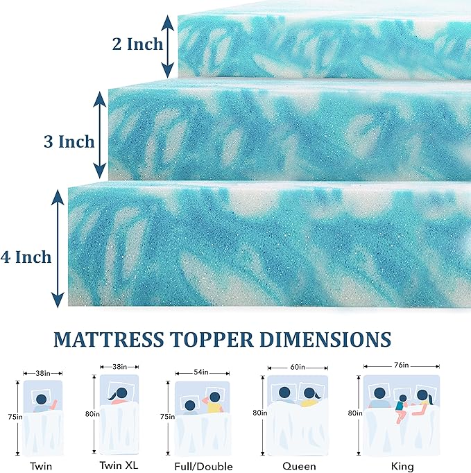 EGO Topper 2 Inch Full Memory Foam Mattress Topper, Cooling Gel Foam Mattress - Image 2