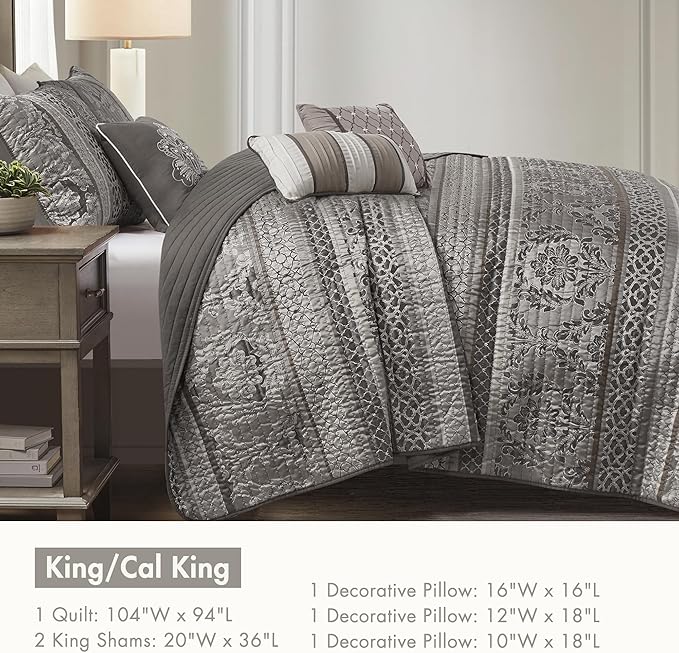Madison Park Quilt Traditional Damask Design All Season, Lightweight Coverlet - Image 6