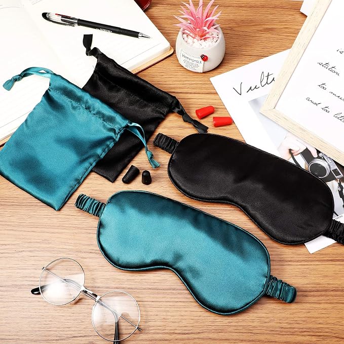 Silk Satin Sleeping Mask Eye Mask Set Include 2 Blindfold Eyeshade Elastic - Image 7