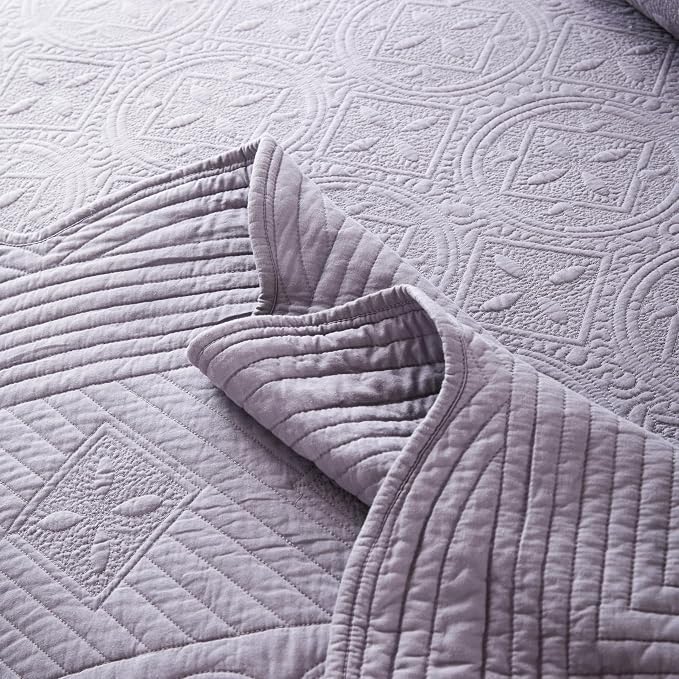 ROOMLIFE Quilt Set Full Size 3D Floral Embroidery Pattern 3-Piece Cotton - Image 7