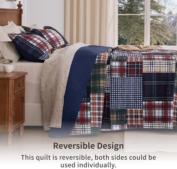 PPOLCA Patchwork Queen Quilt Bedding Set, Plaid Lightweight Reversible - Image 2