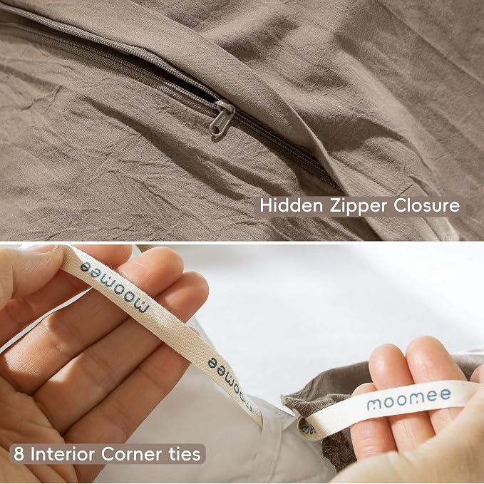 MooMee Bedding Duvet Cover Set 100% Washed Cotton Linen Like Textured - Image 8