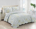 Brilliant Sunshine Multi Blue and Beige Floral Patchwork, 3-Piece Quilt Set by BrilliantSunshine