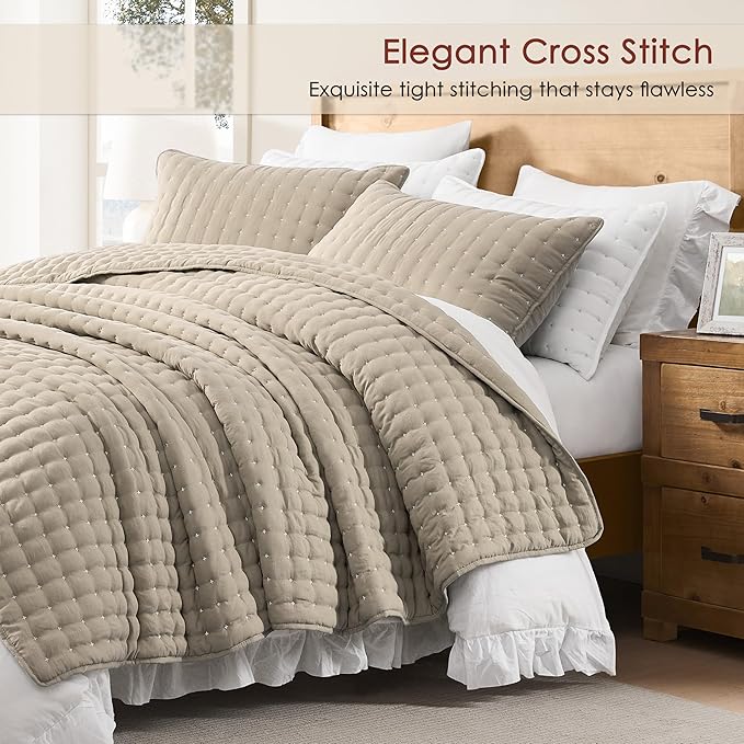 WDCOZY Beige California Cal King Size Quilt Bedding Sets - Image 2