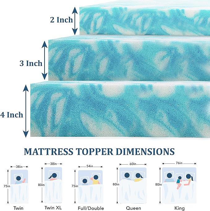 EGO Topper 2 Inch Twin XL Memory Foam Mattress Topper, Gel Foam Mattress Topper - Image 5