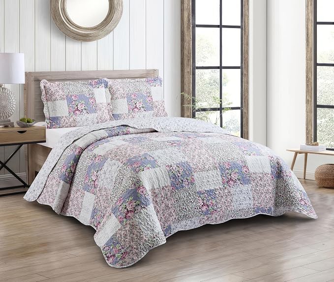 Brilliant Sunshine Roses Toile Quilt Set, 3-Piece Bedding Sets, Traditional by BrilliantSunshine