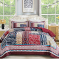 WONGS BEDDING Boho Quilt Set Queen Size, Reversible Farmhouse Floral Pattern by WONGSBEDDING