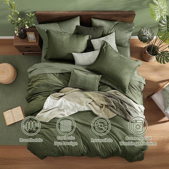 Monbix Twin XL Comforter Set Olive Green, Cationic Dyeing Bedding Set - Image 2